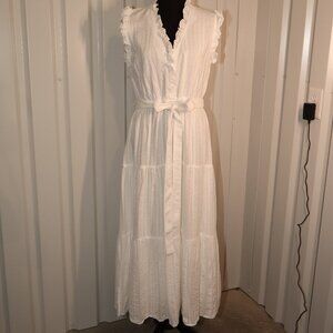 Finley Womens Kat White Cotton Ruffle Tiered Sleeveless Midi Dress Size Med EUC